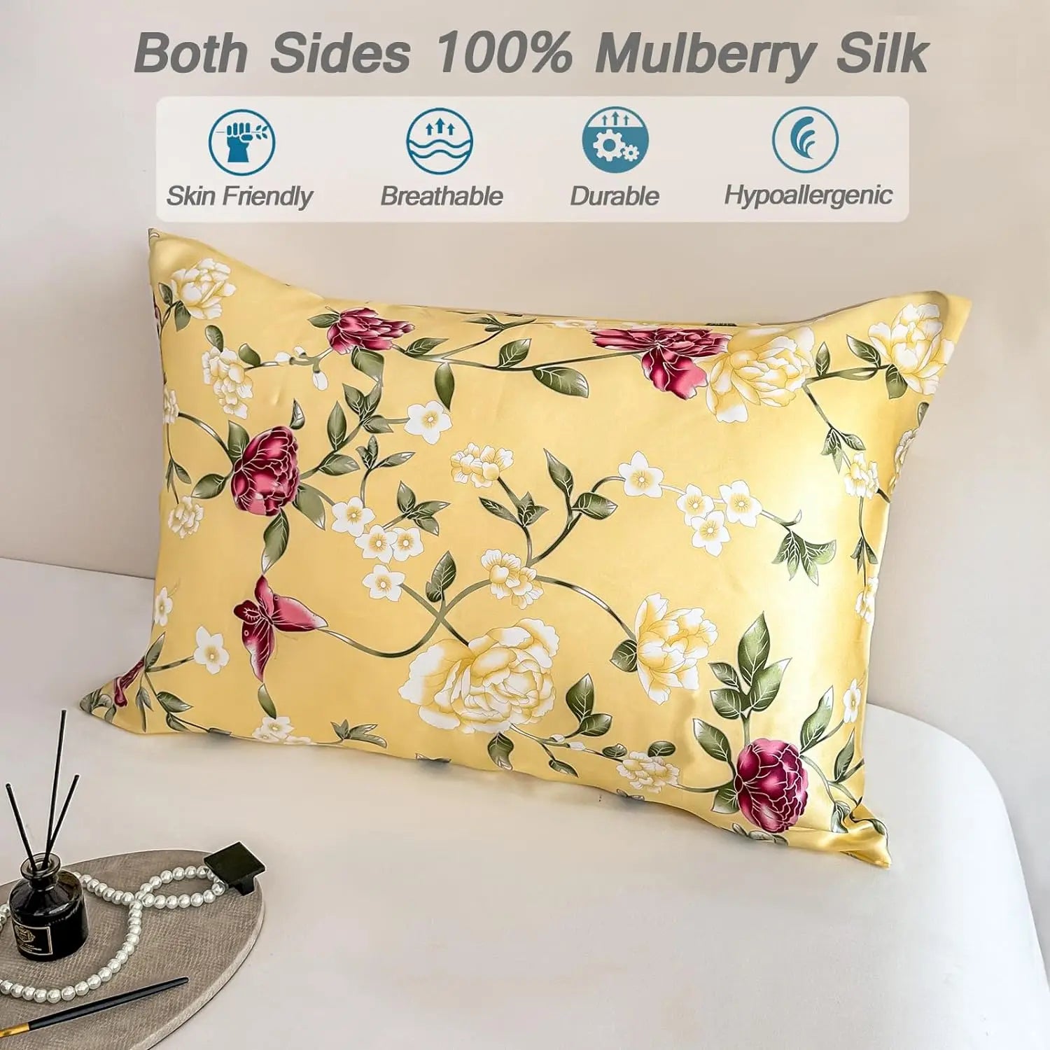100% Both Sides Pure Natural Mulberry Silk Pillowcase with Zipper Closure  Soft and Cooling Silk Pillow Cases