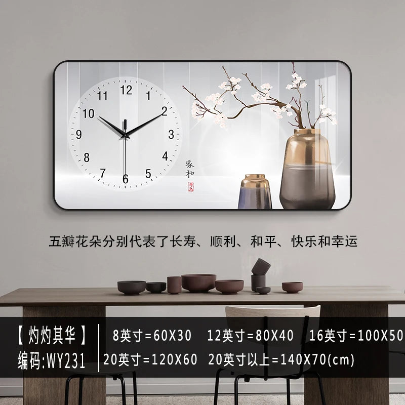 Modern Minimalist Living Room Clock Home New Chinese Style Noiseless Hanging Clock Creative All-Match Wall Hanging Clock Drawing