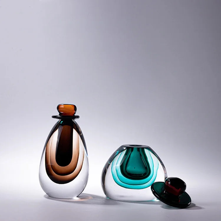 Glass Vase Double Stained Thick Glass Storage Tank with Lid Gradient Flower Vase Craft Terrarium Home Decoration Accessories