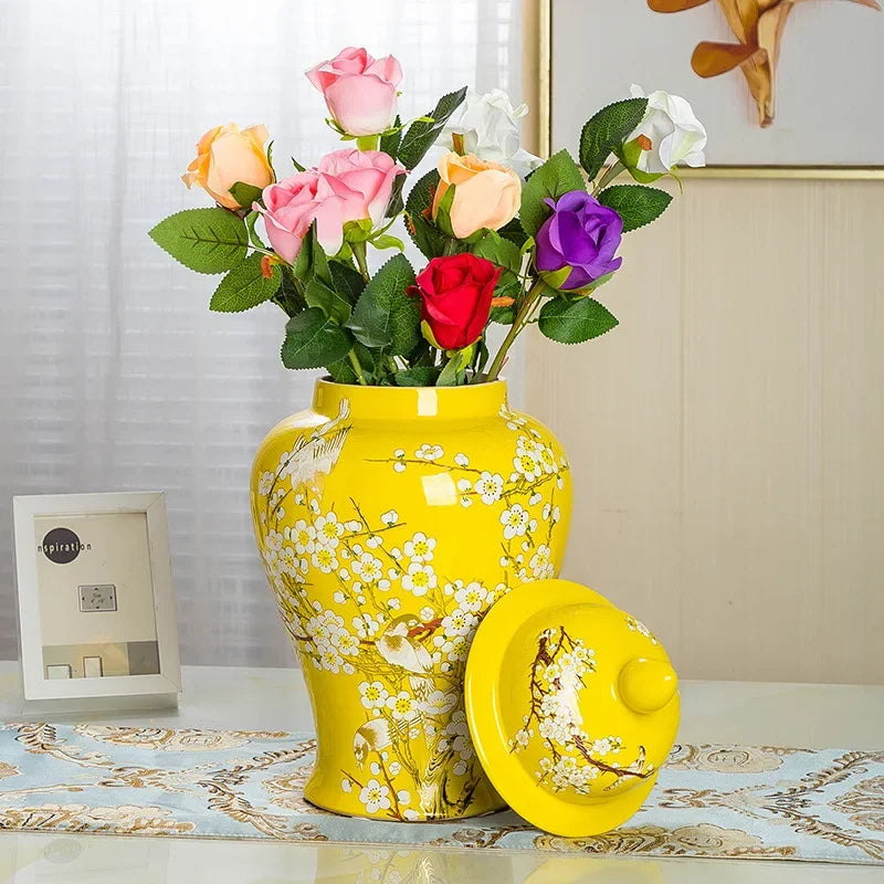 Large Floor Vase Blue 18 Inche Flower And Bird Print Temple Jars For Home Decor Chinese Porcelain Vase Flower Arrangement Heig