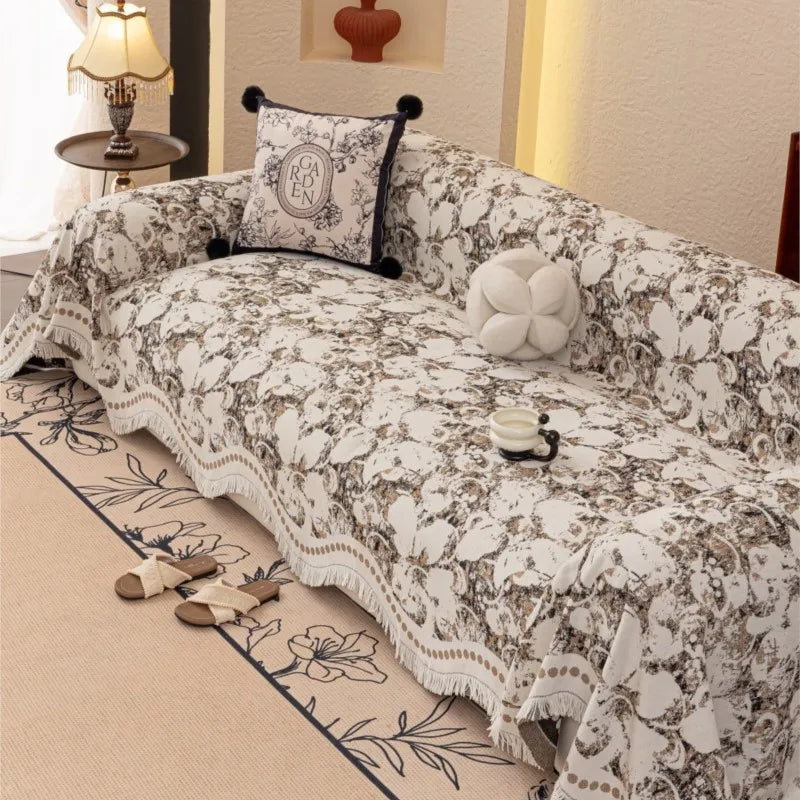 housses de canapé Sofa Covers Chenille Arc Edge Tassels Lace Sofa Mats Throw Blankets All-season Flower Camping Picnic Blanket