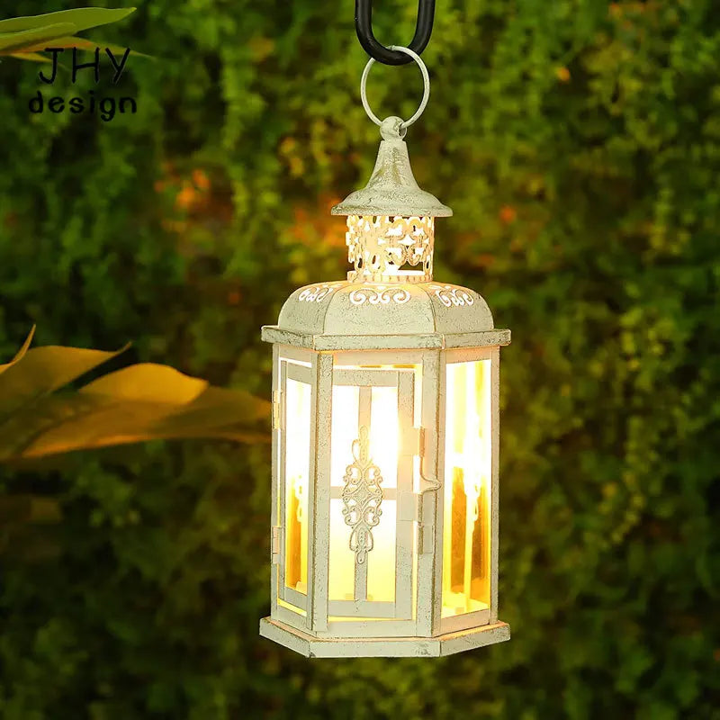 Decorative Candle lantern-10inch High Vintage Style Hanging Lantern Metal Candleholder for Indoor Outdoor Events and Weddings