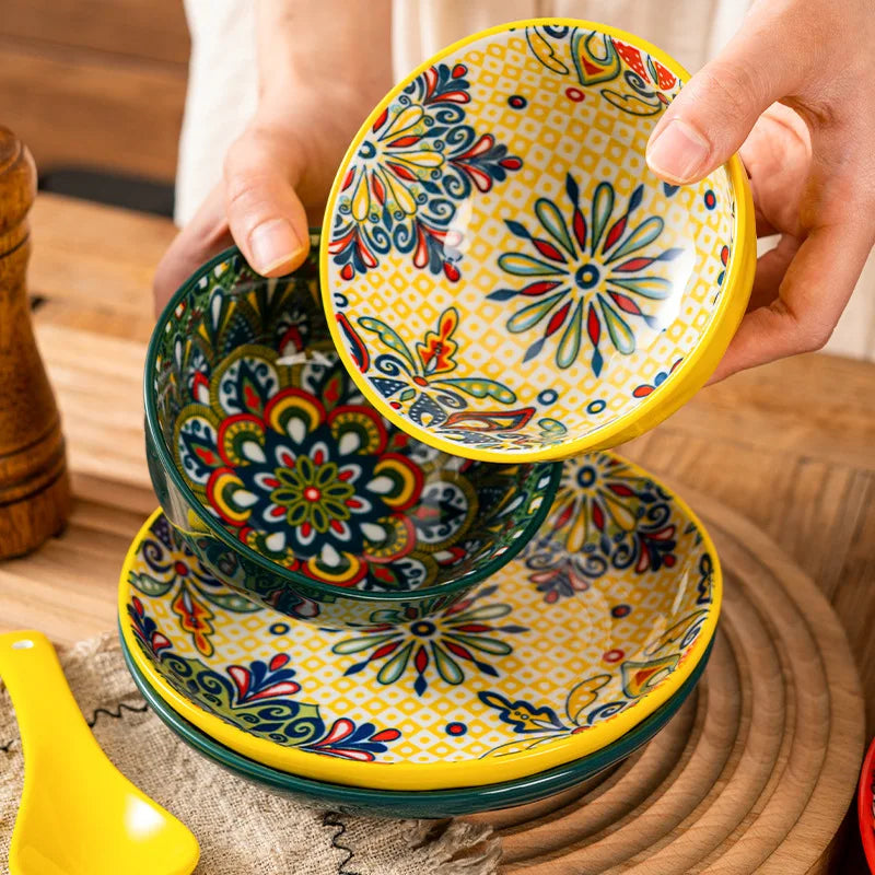 Ceramic Tableware Set Three-Piece Household Rice Bowl Plate Spoon Set Restaurant Hot Pot Barbecue Shop Commercial