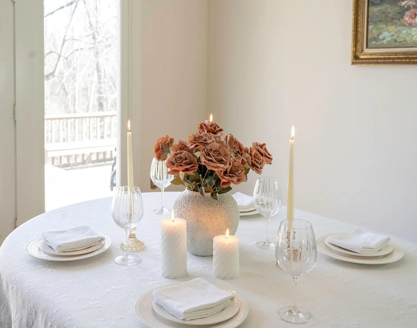 White Ceramic Vase Medium Textured Vase for Centerpieces, Kitchen, Living Room, Bedroom Decorative Gifts (8 x 8.5 x 8.5 inches)