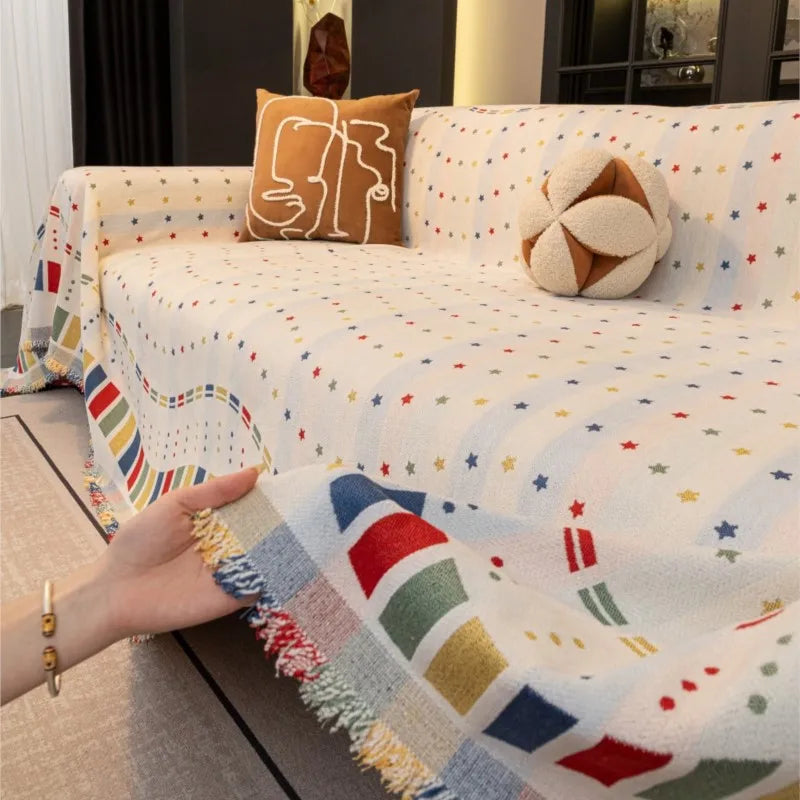 2025 Vintage Luxury Star Chenille Sofa Cover Full Coverage Non-Slip Couch Slipcover All-Season Universal Fit for Leather Sofas