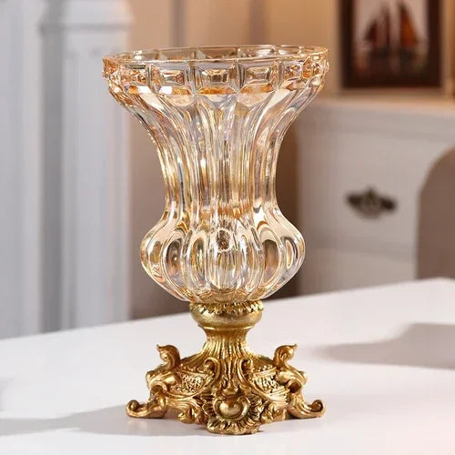 European Style Retro Glass Vase Upscale Dried Flower Vase Household Living Room Desktop Decor Flower Arrangement Vase