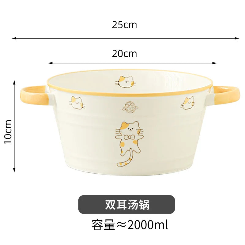 Orange Cat Ceramic Dinnerware Set Cute Bowl Plate Cutlery for Home Kitchen New House Gift