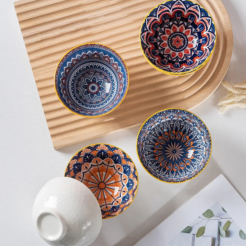 Bohemian creative handpainted ceramic tableware company opening gift kitchen supplies companion gift box bowl and chopsticks set
