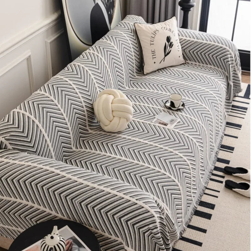 All-Season Chenille Sofa Cover Slipcover Cat Scratch Resistant Dustproof Sofa Cushion Universal Wavy Pattern Sofa Blanket Mats