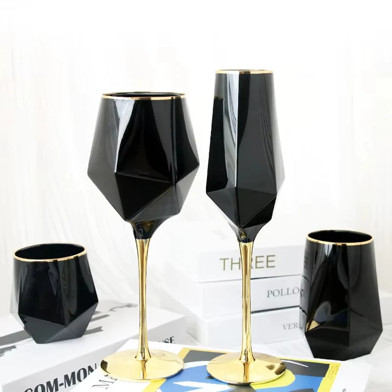 Luxury Black Whisky Glasses with Golden Edge Electroplated Irregular Goblet for Special Purpose Drinking Room Decor
