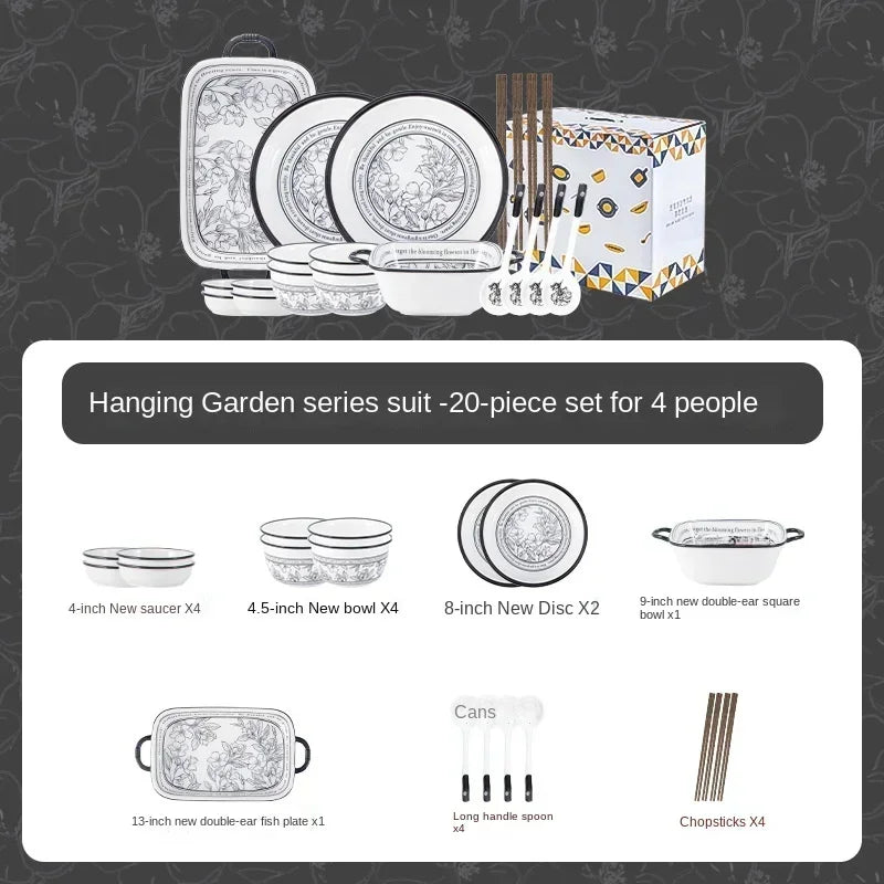 Bowl Set Household High Beauty Ceramic Tableware Gift Box【20pcs】