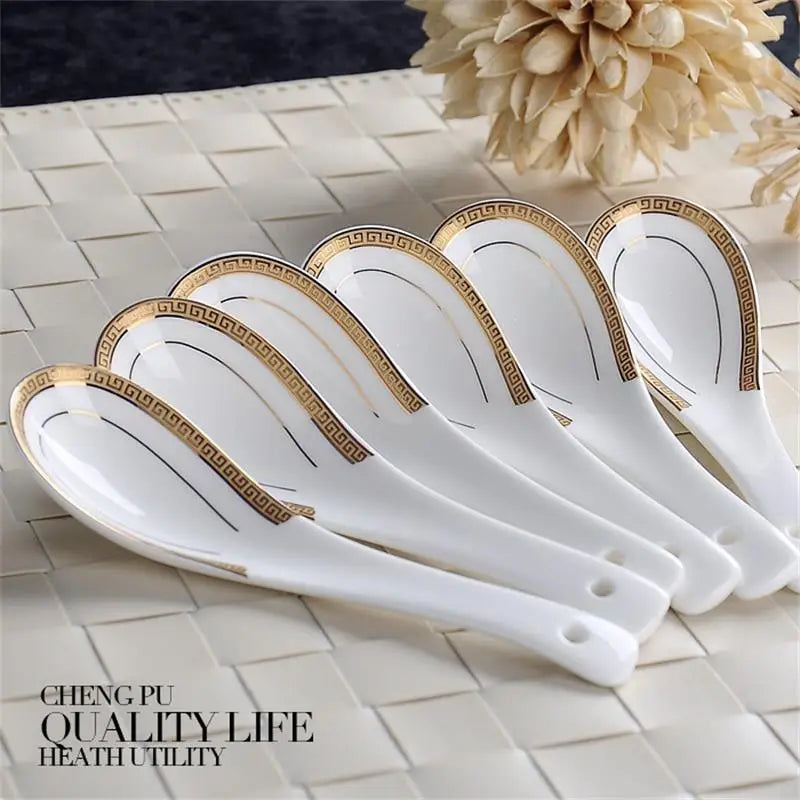 6-piece set, bone china, creative design chinese rice scoop spoon set, korean ice cream ladle, japanese soup spoon, cute spoons