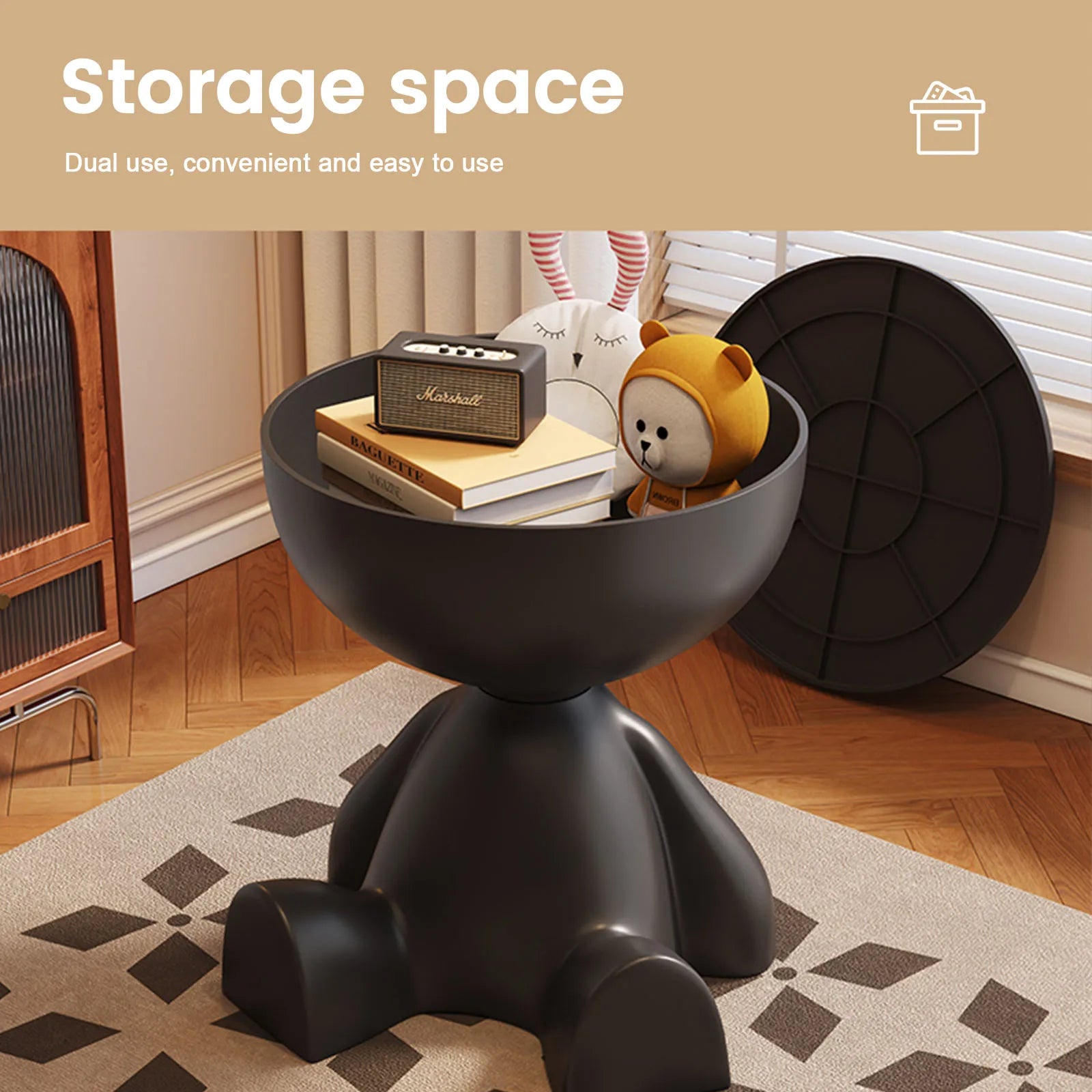 Round Matte Side Table with Hidden Storage – view 5, modern home furniture