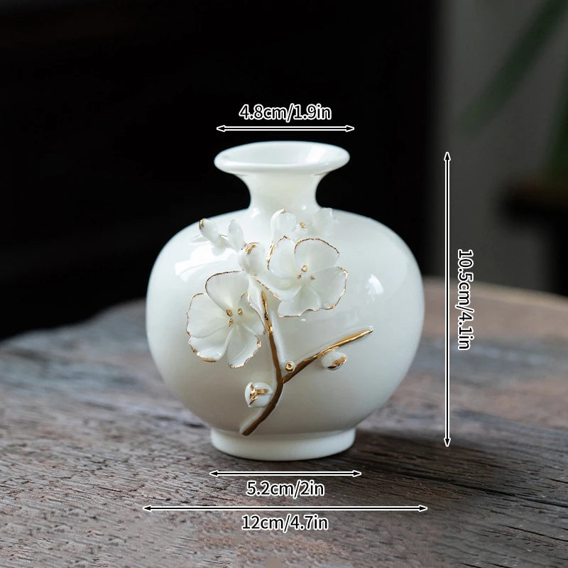 Plum Blossom Ceramic Vase Flower Arrangement Vase Room Decoration Flowerpot Teatable Decorative Vase Retro Ceramic Flower Bottle