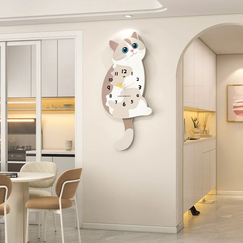 Swinging Cat Tail Wall Clock - Silent Modern Decor for Living Room, Minimalist Creative Hanging Clock