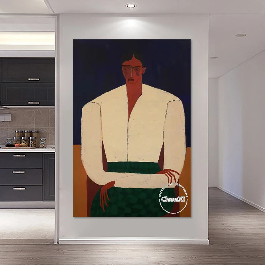 Figure Textured Design Art Wall Large Size Frameless Canvas Picture Decoration Hand Drawing Abstract Woman Portrait Painting