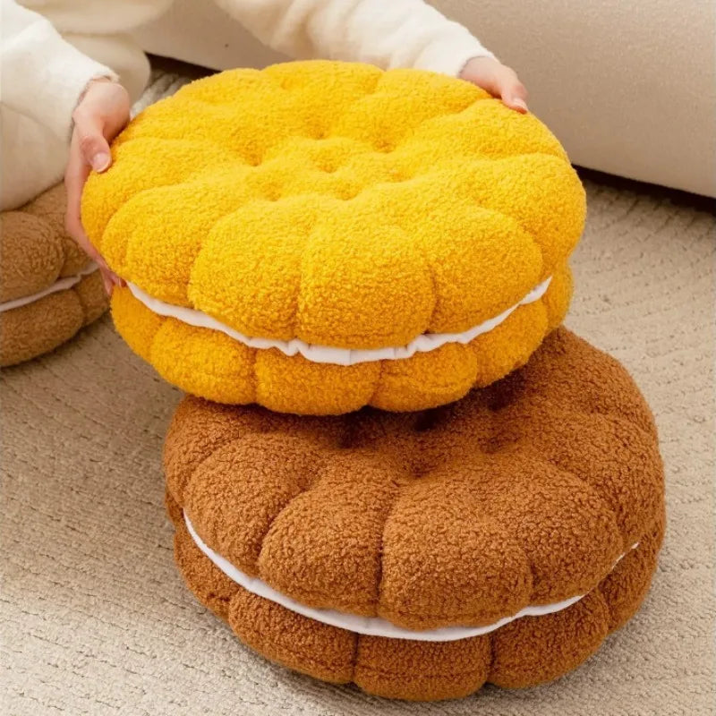 Lamb Wool Biscuit Cushion Cute Cartoon Plush Bolster with Round Sandwich Cookies Home Office Sofa Chair Decorative Pillow