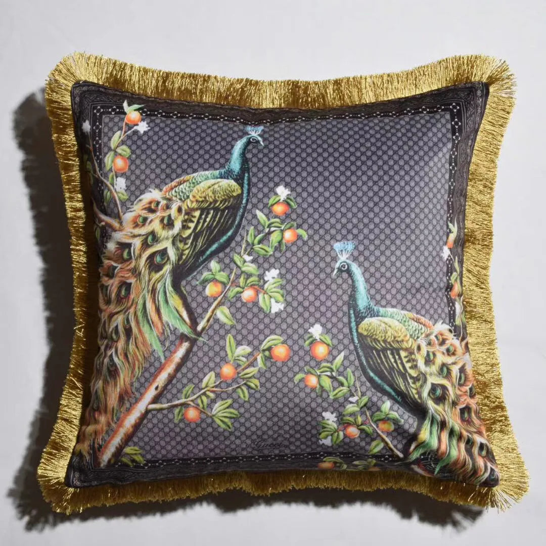 Double-Sided Waist Cushion Cover, Luxury Horse Pillowcase, Sofa Decoration, Retro Tassel, Square, Living Room