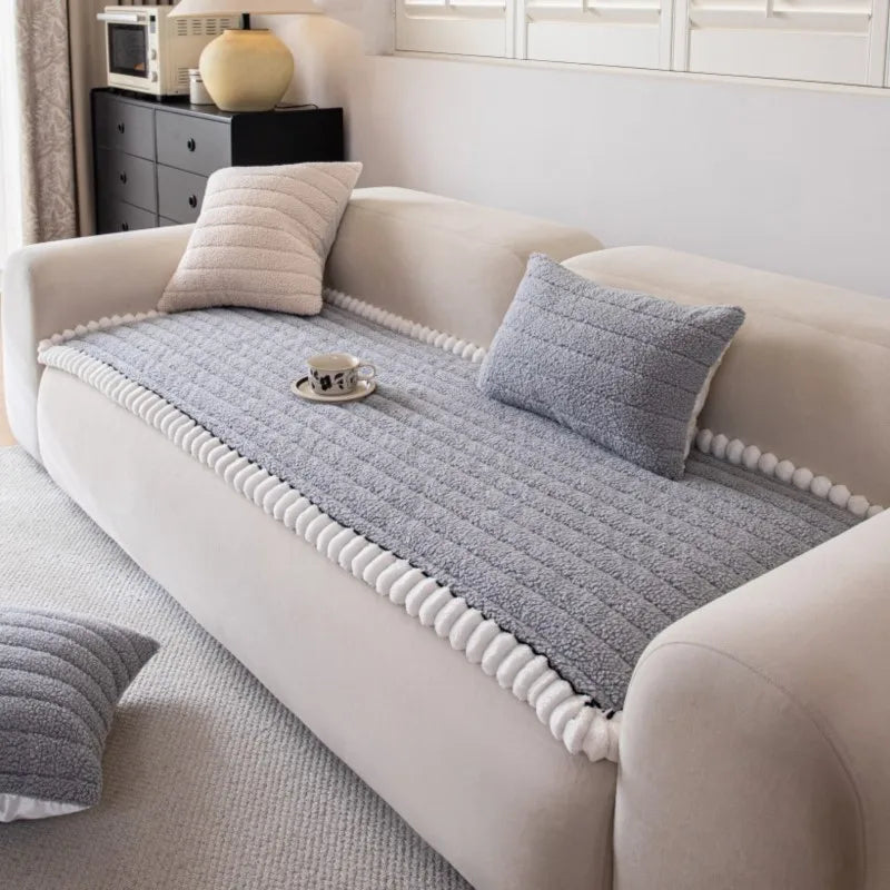 Solid Color Sofa Cushion Cover Non-Slip 2025 Autumn Wide Striped Sofa Protector Soft Anti-Skid Living Room Sofa Mats