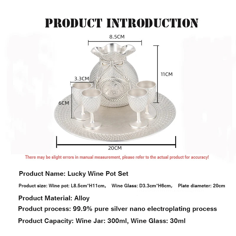 Baifu pure silver 99.9% nano electroplated silver wine set, creative wine glass and kettle set, creative home retro style wine