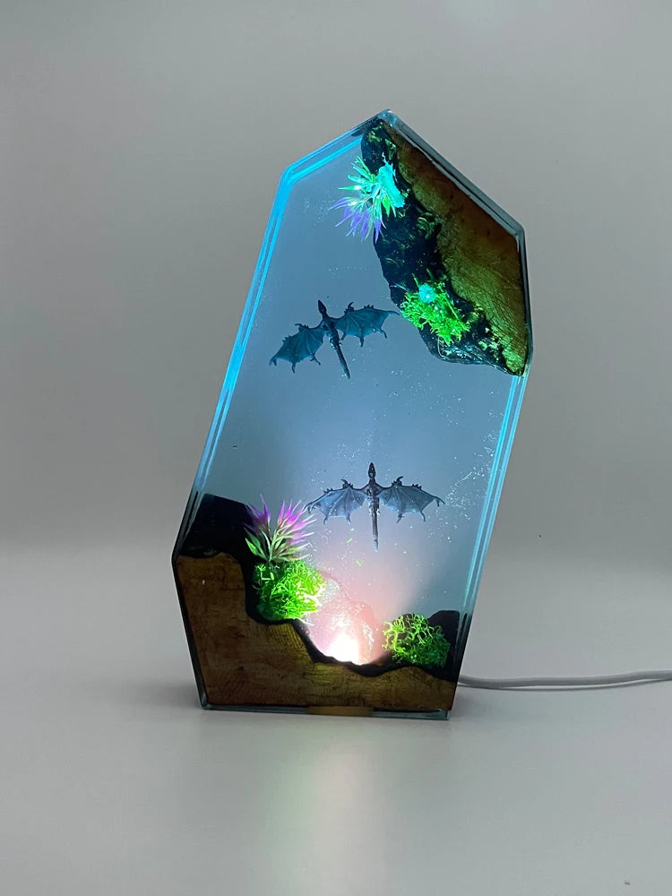 Double Dragon Departure Organism Resin Table Light Creactive Art Decoration Lamp Flying Dragon Theme Night Light  USB Charge