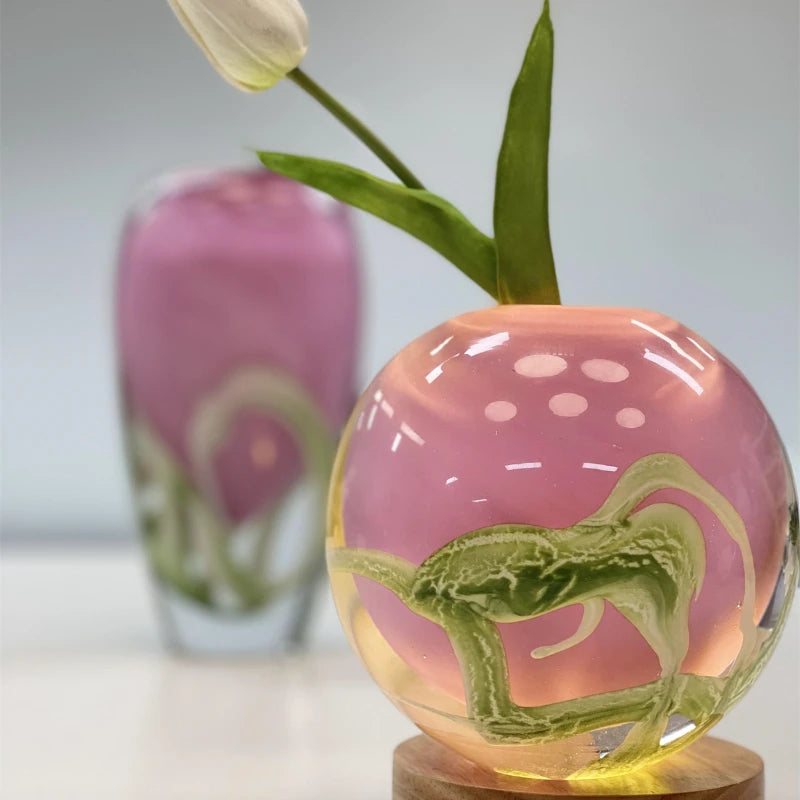 Pink Thick Colorful Glass Vase Desktop Glass Ornaments Handicraft Home Decorations Hydroponic Green Plants