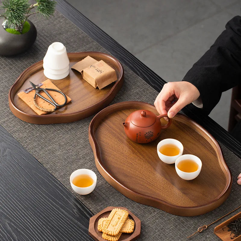Wooden Decorative Serving Tray for Coffee Table and Home Decor Fruit Platter Decor Trays Serving Ware Food Dish Serving Platters