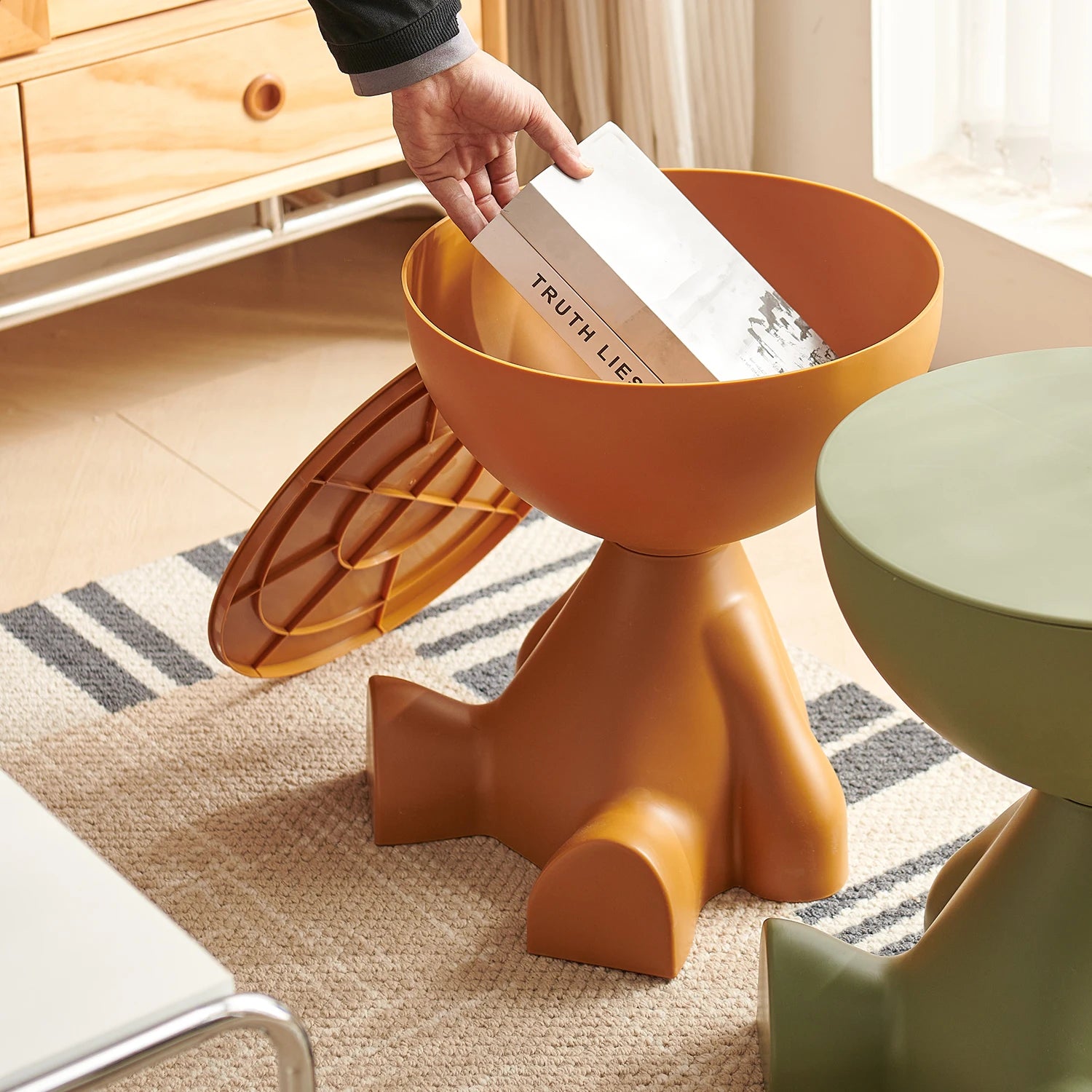 Round Matte Side Table with Hidden Storage – view 12, modern home furniture