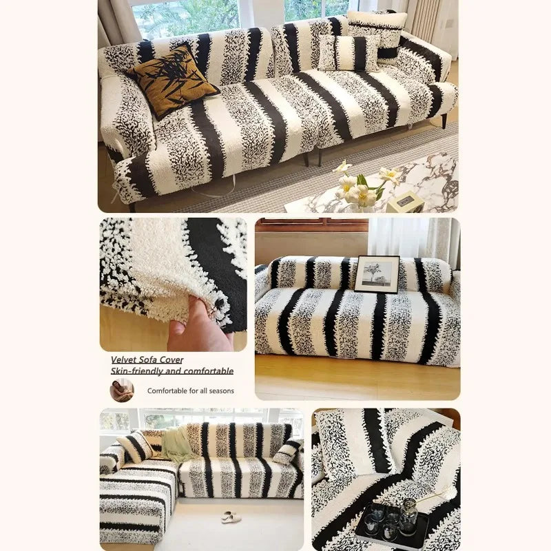 Stretchable velvet sofa cover, furniture protection, non-slip, universal, 1 2 3 4 seats.