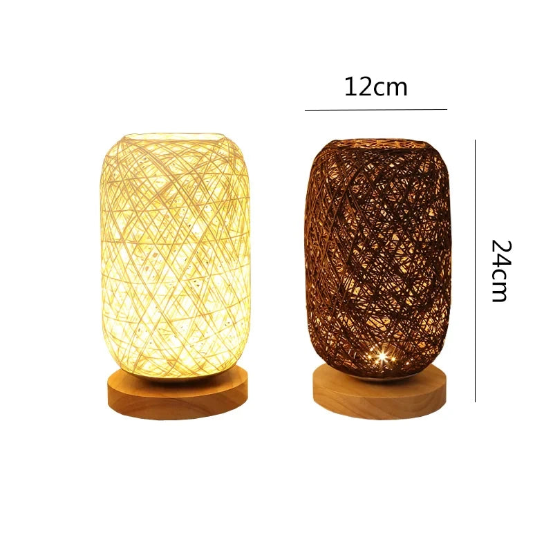 Wooden base Rattan Twine Ball Lights Table Lamp Home Decor Living Room Bedroom Bedside Desk Lamp Night light USB and EU plug