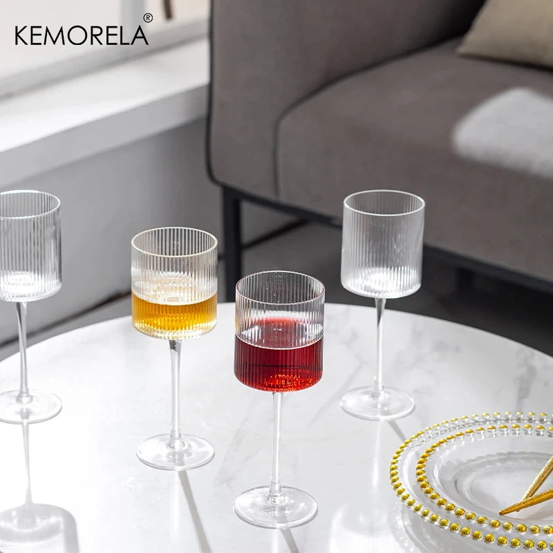 8PCS French Vertical lines Champagne Glasses Home Glass Goblets High-end Red Wine Glasses White Wine Glasses Cocktail Glasses