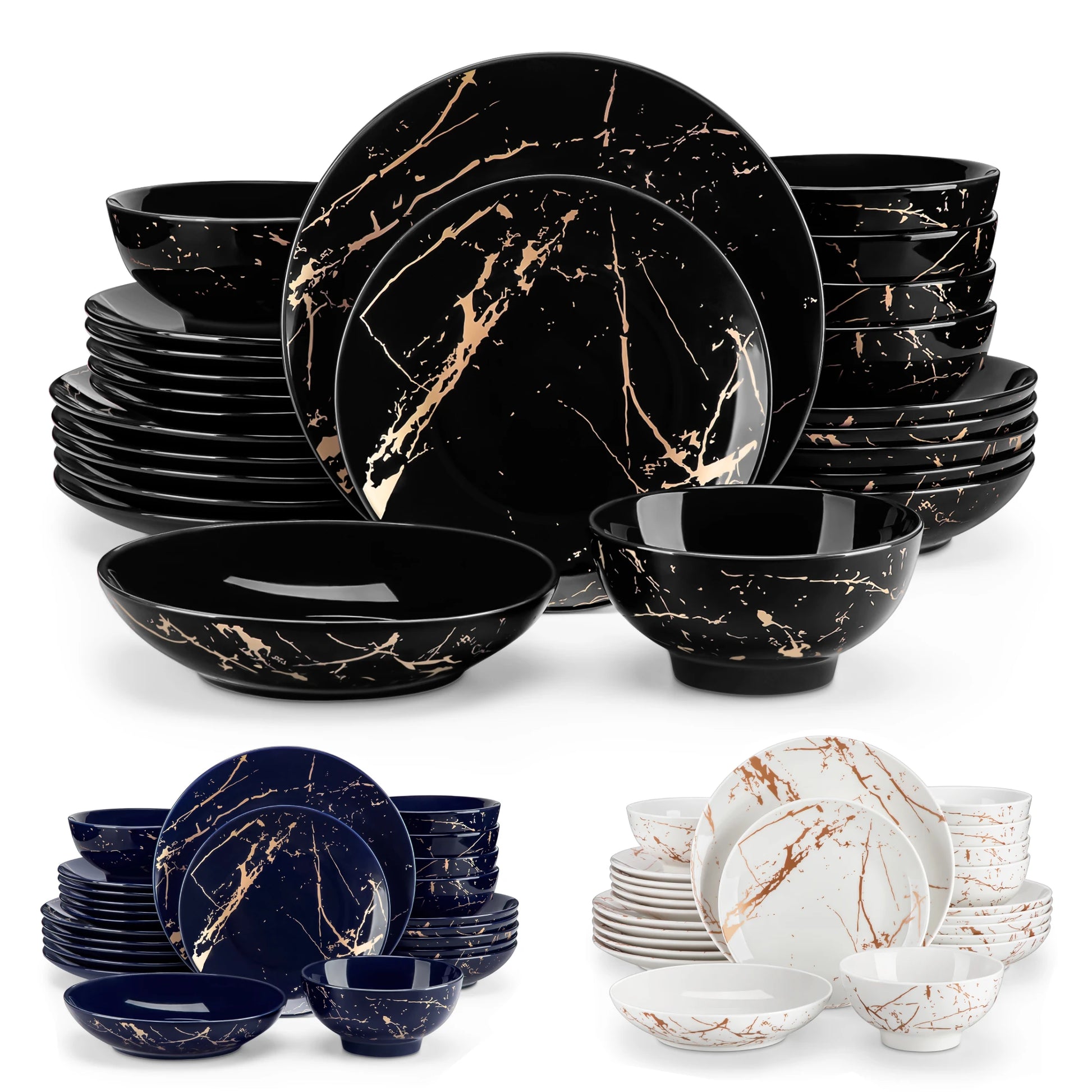 LOVECASA 24 Piece Gold Splash Glaze Dinnerware Sets Porcelain Plates Dinner Set with 6 PCS Dinner Plate/Dessert/Soup Plate/Bowl