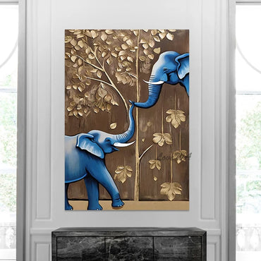 Elephant Design Animal Oil Paintings, No Framed, Gold Foil Textured Abstract Landscape Art Picture, Canvas Wall, High Qualitye