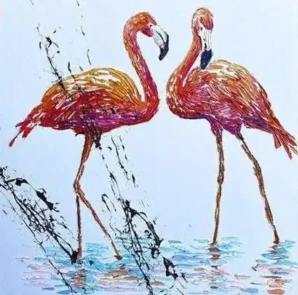 Thick Textured Knife Painted Flamingo Picture 100% Handmade Abstract Oil Painting Canvas Wall Art For Home Decoration No Frame