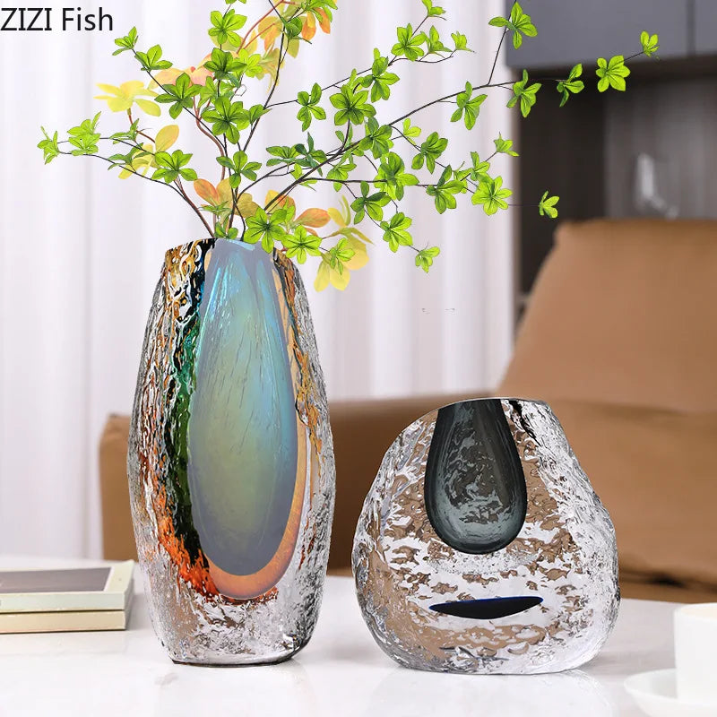 Gradient Glazed Glass Vase Desk Decoration Hydroponics Flower Pots Decorative Flower Arrangement Modern Home Decor Floral Vases