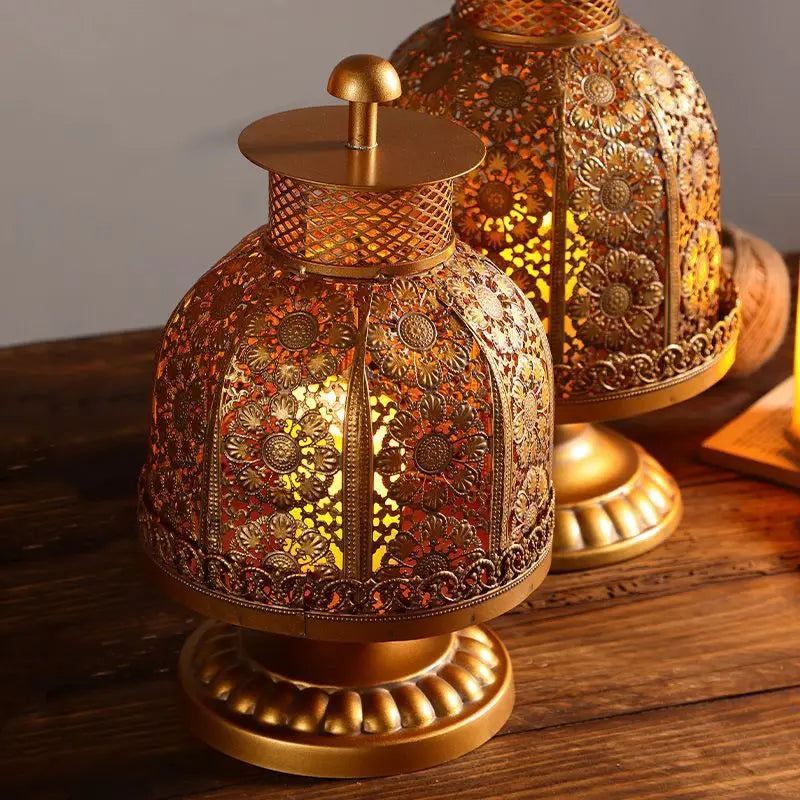 Vintage iron candlestick decoration table wind lamp electronic candle holder Thai style spa decoration home