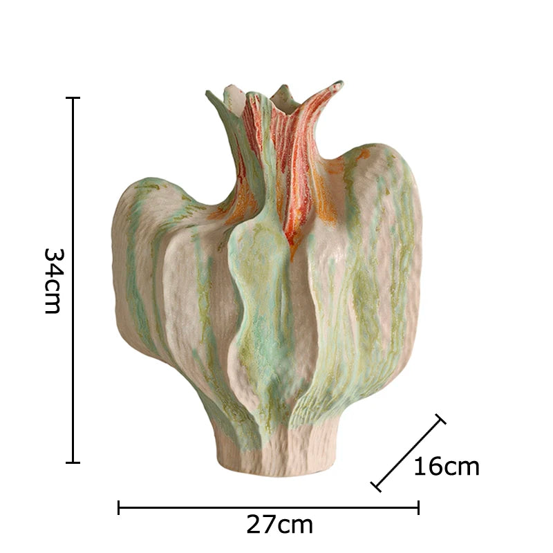 Flower Bud Shape Ceramic Vase Creative Painted Plant Pots Table Decoration Flowers Arrangement Floral Vases Room Aesthetic Decor