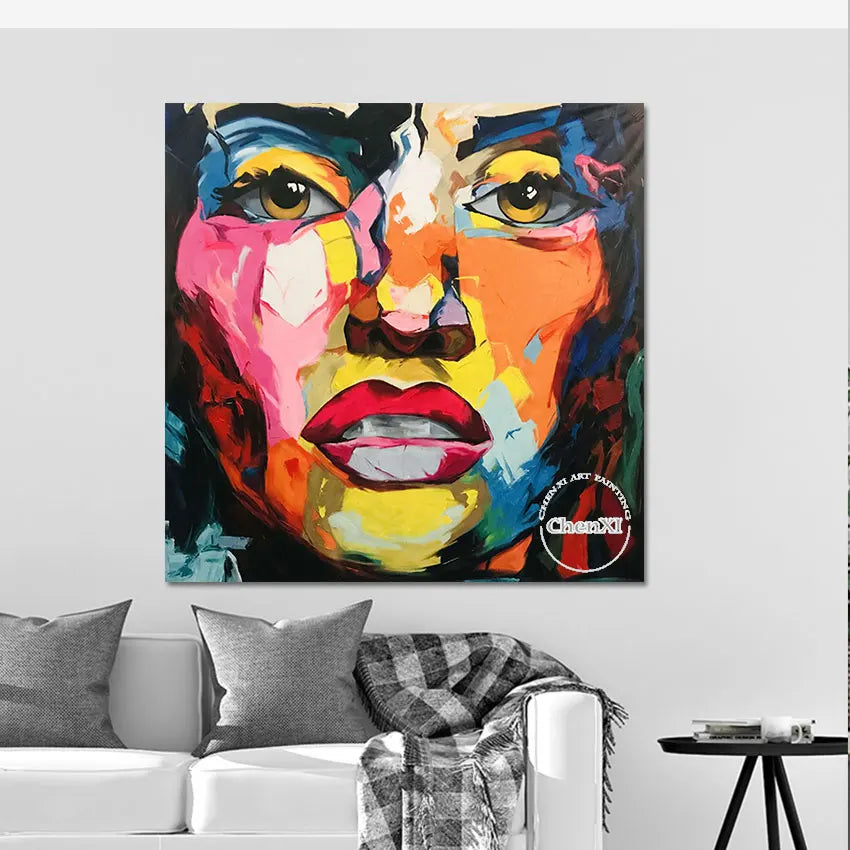 Bedroom Decor Large Lady Face Portrait Poster Art Oil Painting On Canvas Pure Hand-painted Palette Knife Acrylic Luxury Artwork