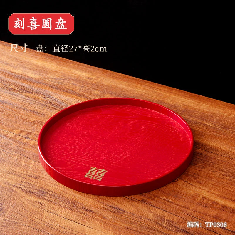 Chinese Wedding Tableware Set Joyful Red Ceramic Bowls Spoons Teacups Chopsticks Tray Wedding Supplies Gifts