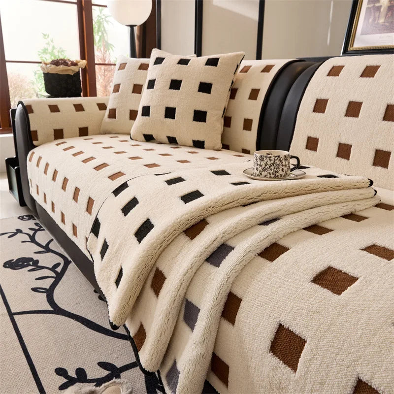 EIFLOY-Winter Plush Sofa Cover 3 Seater, 4 Seat, Covers for Armchairs, Velvet Couch Slipcover, Non-slip, Furniture Protector