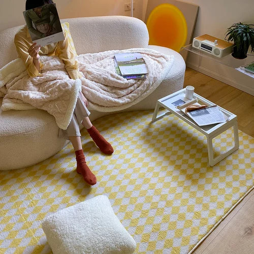 Japanese Style Carpets for Living Room Minimalist Bedroom Decor Plaid Carpet Checkerboard Lounge Rug Large Area Plush Floor Mat