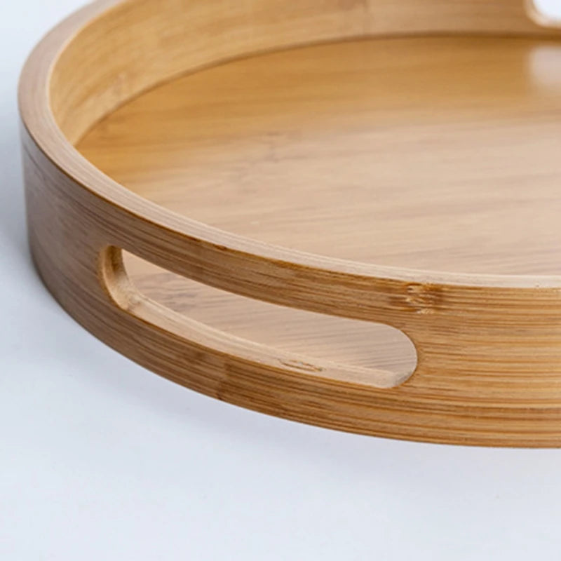 Wooden Round Serving Tray Decorative Bamboo Plate Tea Cup Food Dishes Storage Tray Drink Platter Plate Dinner Fruit Snack Trays