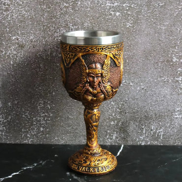Odin Wine Glass Goddess Resin Stainless Steel Goblet Nordic Mythology Cocktail Glasses Viking Whiskey Cup Thor Pub Bar Drinkware