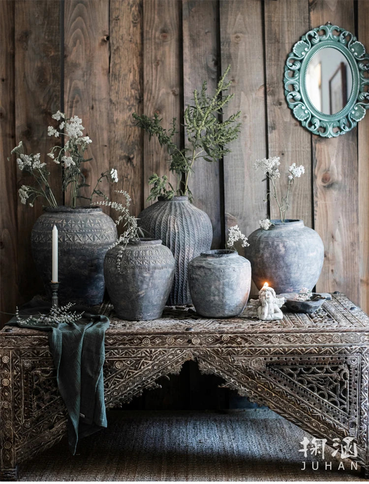 Vase Ceramic Underglaze Art Antique Jar Simple Antique Texture Flower Pot Desktop Decoration Display Prop New Chinese Style 1pc