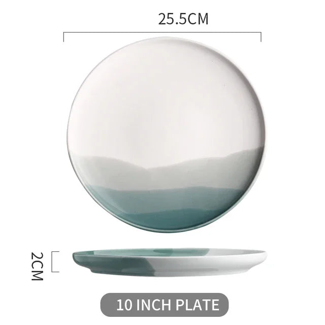 Mountain Scenery Ceramic Dinner Plate Big Round Dessert cake Square Steak dish Restaurant kitchen tableware set