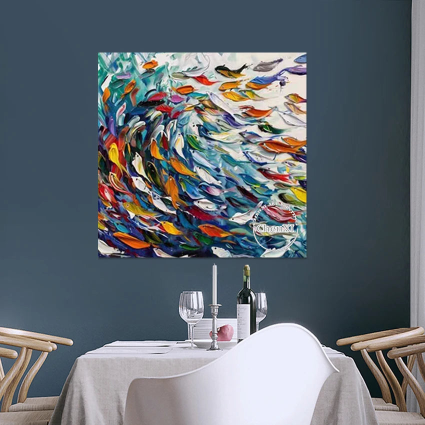 Modern Style Abstract Fish Art Wall Colorful Acrylic Design Textured Paintings Frameless Canvas Artwork Picture Wholesale Cheap