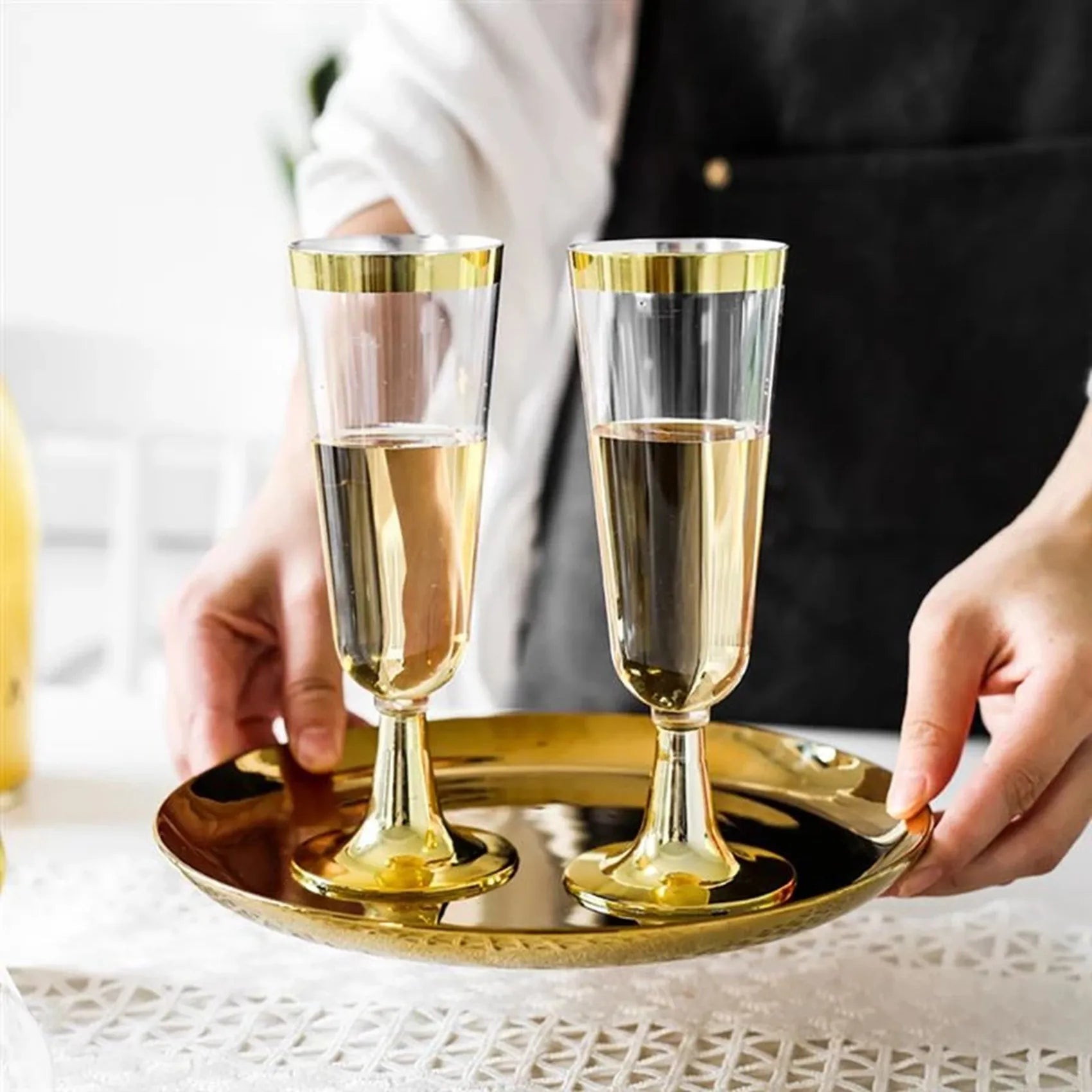 ELEG-36X Wedding Champagne Flute Creative Disposable Plastic Wedding Cup Champagne Glass Drinking Utensils For Party-Golden