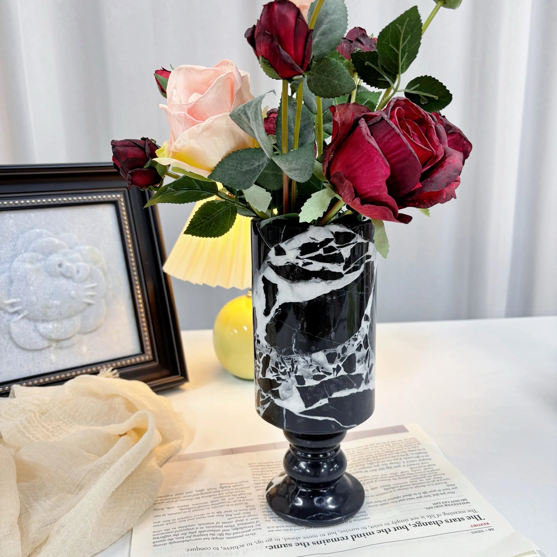 French Style Natural Marble Vase Living Room Flower Vase Marble Decoration High-end Ornament Factor Custom Marble Vase
