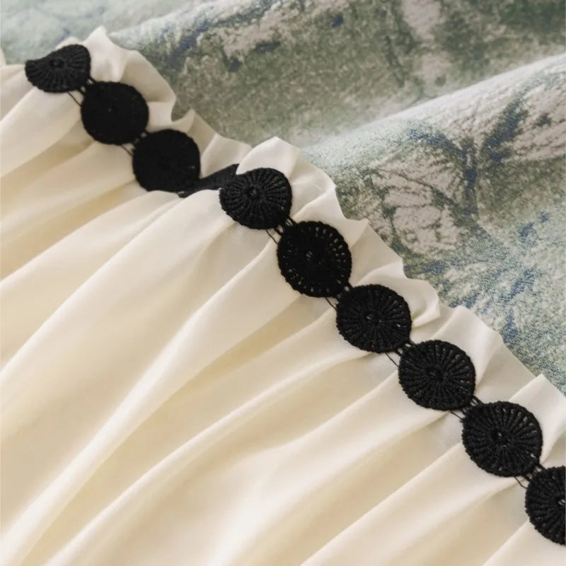 Autumn Universal Chenille Sofa Cover French Ruffled Edge Creamy Mats Aesthetic Flower Printed Anti-Slip Patchwork Couch Cushion