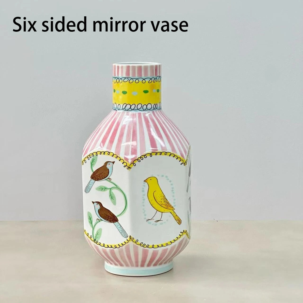 Nightingale Rose Ceramic Vase Prosperous Peach Blossom Double sided Hand drawn Vase Home Office Exquisite Decoration Bird Vase